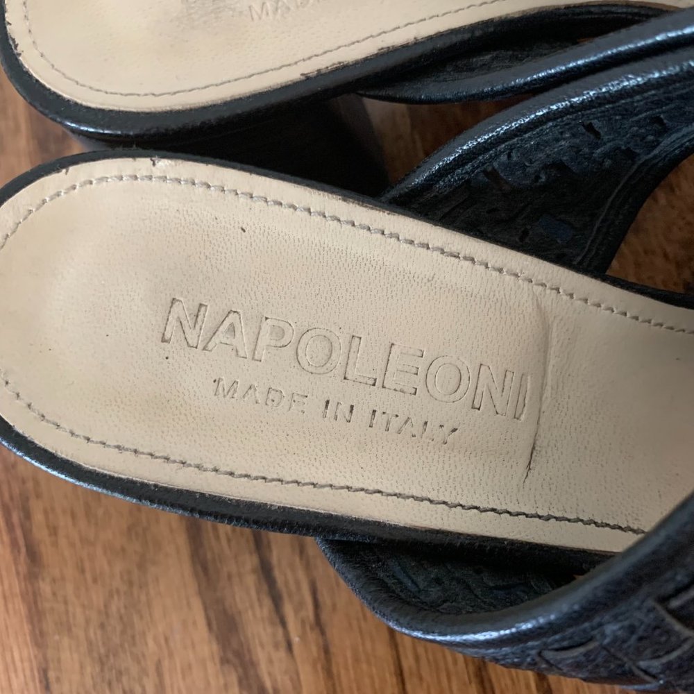 Napoleoni Italian Black Woven Leather Sandals, Sz 39 - Picture 7 of 9